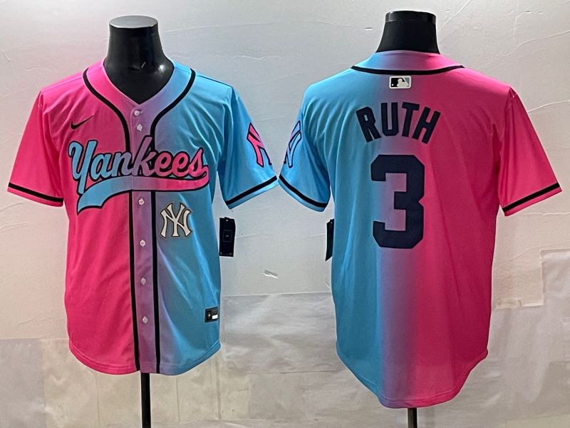 Men New York Yankees #3 Ruth Blue pink Game 2025 Nike MLB Jersey style 0011->new york yankees->MLB Jersey